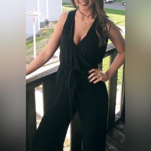 L BLACK JUMPSUIT W TIE WAIST